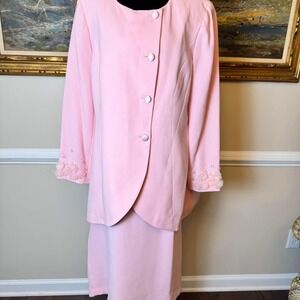 Vintage Plus 16W Pink 3Pc Skirt Suit Floral Capelet Beaded Formal Church Bridal